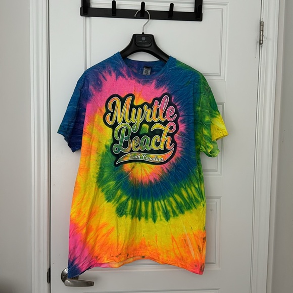MYRTLE BEACH SOUTH CAROLINA GILDAN Multicolored Tie Dye Logo T Shirt in Large - Picture 5 of 7